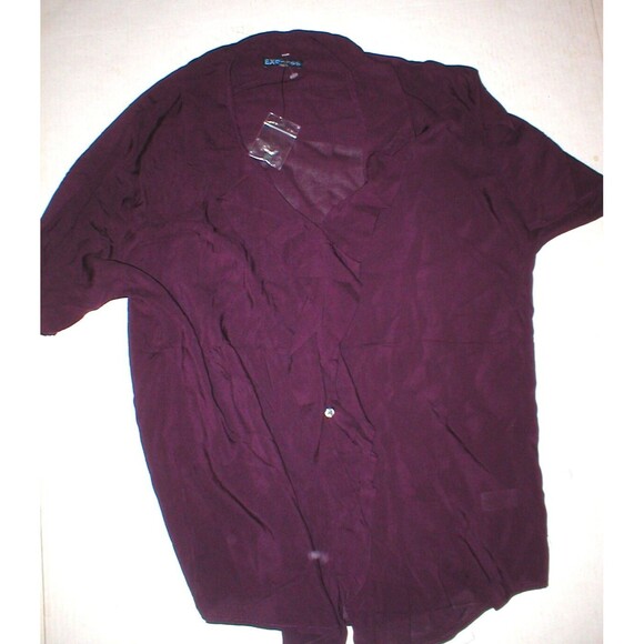 New Womens Express Top XS Dark Purple Small Nice Work School Blouse SS Viscose - Picture 6 of 10